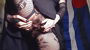 HD Close-up skirt in Victorian Catholic style plus rectal cleft there, fishnet panties without crotch