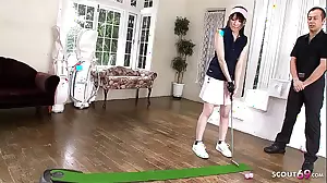Japanese teen tempted into oral sex by seductive teacher during golf instruction