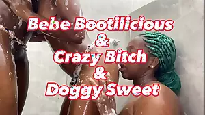 Black lesbian teen gets doggy style pleasure in shower