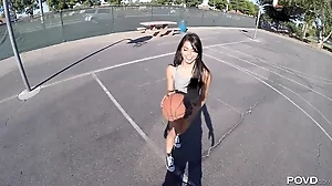 Gina Valentina's passionate basketball match in the public park