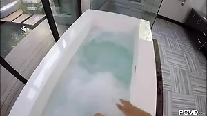 Adria Rae has an unexpected orgasm in a wild bath time